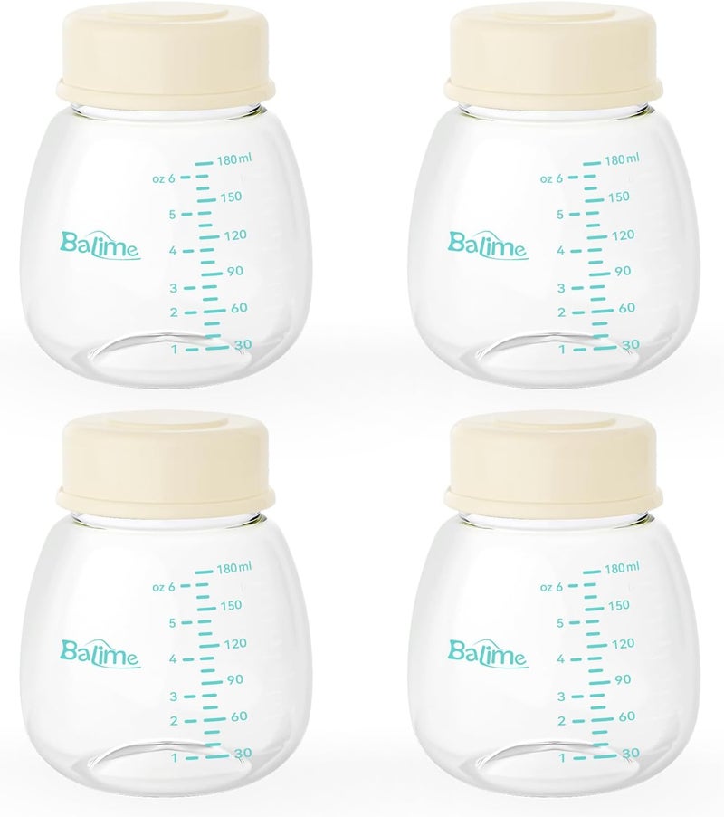 BALIME 6oz Milk Storage Bottles, Compatible with Spectra Pumps, BPA-Free, Leak-Proof Design, Dual Use as milk Storage Containers for Fridge or Freezer（4-Pack） - Image 1